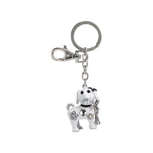 Porte-clés en peluche en forme de chien, pendentif argenté avec strass pour femmes et filles - Product Image 1