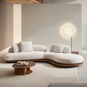 Modern Wabi-Sabi Fabric Set Walnut Solid <b>Wood</b> <b>Frame</b> Minimalist Japanese Style Sectional Couch for Luxury Living Room Villa - Product Image 1