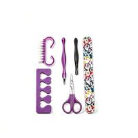 Kit de manucure portable 6 pièces à motif papillon – Lime, ciseaux, repousse-cuticules, pince à épiler, brosse, séparateur d'orteils – Idéal pour la maison et les voyages
