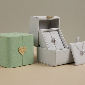 กล่องใส่เครื่องประดับผ้าไมโครไฟเบอร์รูปหัวใจสุดหรู ดีไซน์ทันสมัย สำหรับสร้อยคอและกำไล สีเขียวเซจ - Product Image 4