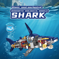 Kit de construction semi-mécanique en plastique ABS, modèle de requin à double crinière et baleine à manivelle, jouet rotatif MOC sur le thème de l'océan HK Inno
