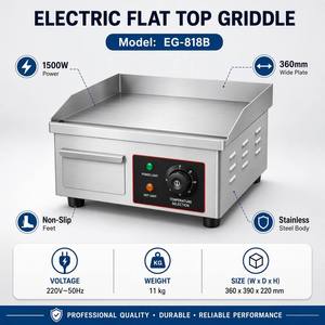 Commercial High Efficiency 1500W Electric <b>Flat</b> <b>Top</b> <b>Griddle</b> Stainless Steel Countertop <b>Griddle</b> Machine for Restaurant Snack Bar - Product Image 6