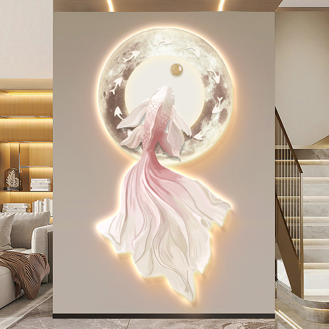 Red Koi  Glowed LED Decor Painting Corridor Background Wall Art Crystal Porcelain Painting