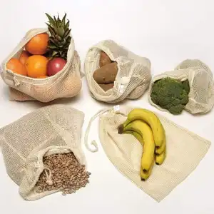 Reusable Mesh Shopping Eco Friendly Cotton Washable Drawstring Cotton Mesh Bag Fruit Vegetable Toys Sundries Storage Pack