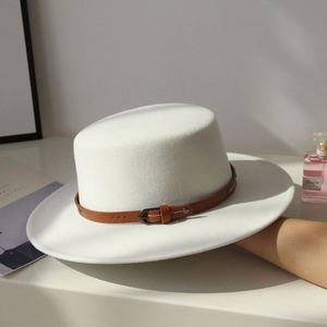 Unisex Wholesale Brand Quality 100% Wool Felt Bowler <b>Hat</b> <b>Flat</b> Top British Style Fedora 3D Embroidery Fishing Party Leather Bond - Product Image 6