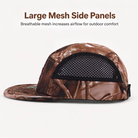 Casquette de sport 5 panneaux non structurée à visière plate, respirante, avec logo tissé personnalisé, motif camouflage arbre, pour activités de plein air et camping