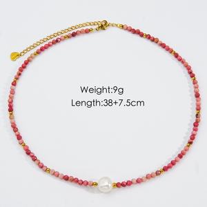 Collier en pierre naturelle en acier inoxydable fait à la main, collier ras du cou, perles de <span class=keywords><strong>cristal</strong></span> d'été pour femmes, bijoux élégants - Product Image 6