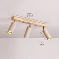 Luminaire sur rail en travertin Wabi-sabi, style nordique, lampe de plafond pour salon, base en bois massif, 4 têtes réglables, éclairage sur rail Ricerca