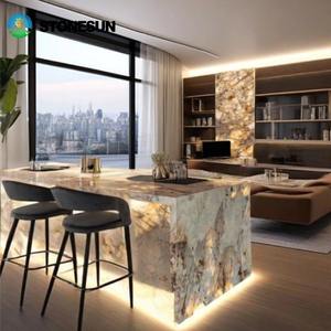 Comptoirs de cuisine en quartzite naturel translucide Pandora StoneSun Lighting pour salon, mur de la maison, îlot, table, dessus de meuble-lavabo - Product Image 5