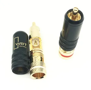 Conector de plug rca de linha de sinal, adaptador de tomada rca para cabeça de lótus em cobre banhado a ouro conectores rca, WBT-0144