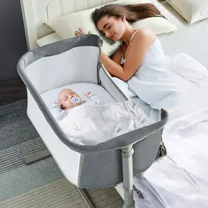 RONBEI Bassinet Ranjang bayi, alas tidur samping tempat tidur bayi portabel 2 in 1 dapat disesuaikan mudah dirakit