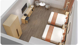 Juego completo de muebles de dormitorio de hotel a bajo precio, marco de cama de madera de tamaño Individual Doble personalizado y cabecero con armario y mesitas de noche - Product Image 6