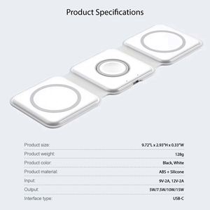 Portable 15W Smart 3-in-1 Foldable Fast Wireless Charger Magnetic Travel Case Dual Business Promotional Gifts Custom Logo - Product Image 4