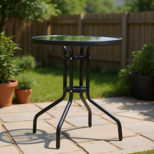 Mesa de Patio Moderna para Exteriores de 23.6 Pulgadas en Acero Negro y Vidrio, Diseño Contemporáneo, Muebles Impermeables para Jardín o Terraza - Product Image 2