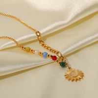 Nouveau collier pendentif en acier titane or 18 carats pendentif soleil opale en pierre naturelle collier en pierre colorée