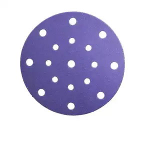 Disco de lija de cerámica púrpura de 6 pulgadas y 17 agujeros Discos abrasivos de papel de lija para automoción