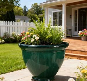 Оптовые глянцевые текстурированные кашпо из полипропилена с эффектом керамики, легкие цветочные горшки разных цветов для дома и сада - Product Image 2