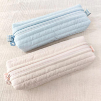 Trousse à crayons longue matelassée en coton pastel avec tirette à fermeture éclair fleurie pour filles, étudiantes, cadeau scolaire