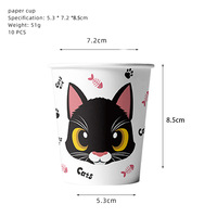 Ensemble de vaisselle jetable en papier pour anniversaire, motif chat noir et blanc, avec assiettes, gobelets, serviettes et nappe