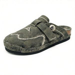 XINZIRAIN personnalisé grande taille 45 unisexe chaussures sabots décontractées personnalisé de haute qualité en cuir suédé véritable semelle en liège souple sabots - Product Image 1