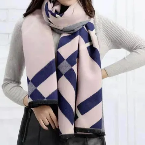 Mix colours striped scarf shawl women's thickened warm cashmere thousand birds scarf Versatile scarf women
