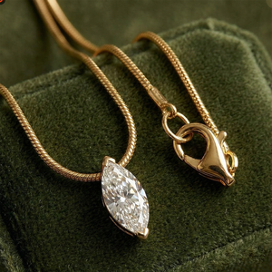 Collana con Pendente in <span class=keywords><strong>Argento</strong></span> Sterling <span class=keywords><strong>925</strong></span> a Osso di Serpente, con Moissanite Taglio Marquise da 1ct (5*10mm), di Tendenza 2026, per Donna - Product Image 2