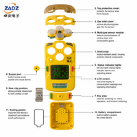 Détecteur multi-gaz intrinsèquement sûr O2 CO NO2 avec alarme sonore, visuelle et vibrante, batterie rechargeable, type diffusion