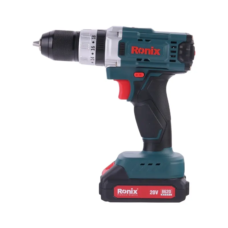 Ronix 8620 Em stock 20v 35n.m 10mm Cordless Tools Electric Drill Driver Kit