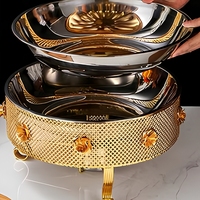 Plat de service rond en acier inoxydable doré pour buffet, chauffe-plats pour hôtel, restaurant, banquet