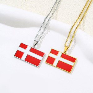 ผู้ผลิตขายส่งสร้อยคอจี้ธงชาติเดนมาร์กสแตนเลสชุบทอง 18K เคลือบเงา จี้รูปธงเดนมาร์ก ฟินแลนด์ - Product Image 6