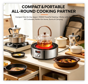 Cocina Eléctrica Redonda Infrarroja AMOR <span class=keywords><strong>de</strong></span> Ahorro <span class=keywords><strong>de</strong></span> Energía con Control <span class=keywords><strong>de</strong></span> Perilla, 1200W Reales, Temporizador Digital, Acero Inoxidable, para el Hogar - Product Image 4