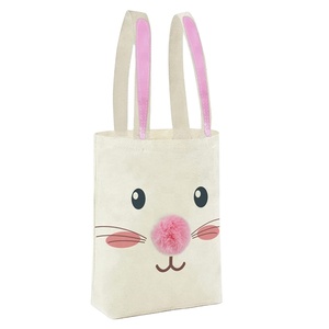 Sacs fourre-tout en toile personnalisés avec motif d'oreilles de lapin de Pâques, avec logo imprimé, poche, sac en coton, sac de shopping, noir - Product Image 5