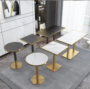 Meja samping meja tulip kopi padat ruang tamu kaki logam meja melingkar atas tunggal kaki bulat dasar marmer