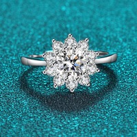VVS1 1Ct Mossanite Diamond 925 Sterling Silver Jewelry Factory Direct Sales Custom Round Brilliant Cut Flower Engagement Ring