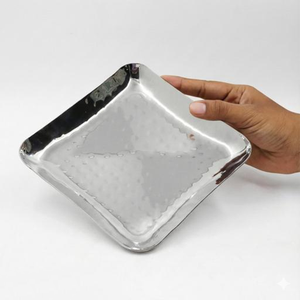 Plateau de service en acier inoxydable poli, carré, pour la présentation des aliments, vaisselle durable pour restaurants, hôtels, traiteurs - Product Image 2