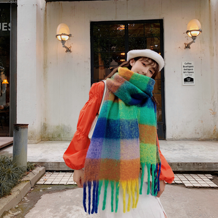 Wholesale Designer Winter Thick Warm Rainbow Colored Plaid