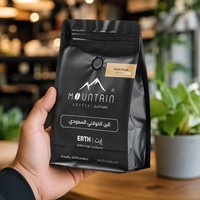 Sachets personnalisés à fond plat givré en papier kraft noir pour grains de café et sucre, avec fermeture éclair et valve de gaz, 250g, jetables