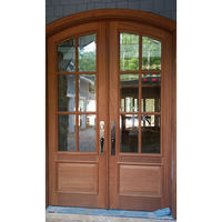Porte cintrée noire de style français vintage, double battant, en bois composite massif, laquée, anti-effraction, à profil arrondi