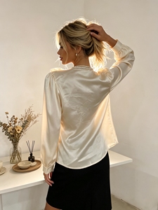 Blusa Elegante Personalizable con Cuello en V, Decoración de Encaje con Volantes, Manga Larga, Corte Holgado, para Mujer, Uso Diario, Fiesta, Oficina - Product Image 3
