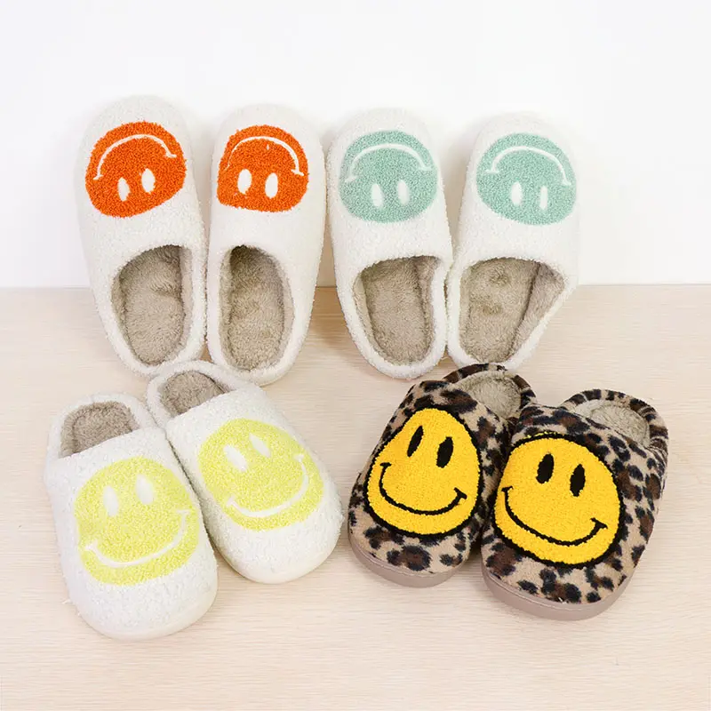 Wholesale Ladies House Plush Warm Happy Face Slipper Indoor Outdoor Women Girls Fur Home Smile Smiley Face Slippers
