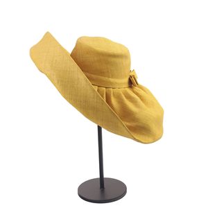 New Spring/summer European American-style Fashionable Vintage Yellow Raffia Wide-brimmed Silk Screen Printed Adjustable Hat - Product Image 4