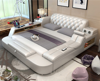 Lit intelligent de luxe multifonctionnel musique lit de massage automatique lits modernes en cuir avec tiroirs coffre-fort