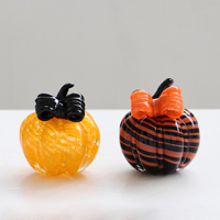 Sculpture de citrouille cannelée en verre soufflé à la main avec nœud papillon, vente en gros, décoration d'automne, de Thanksgiving et d'Halloween, décoration de table