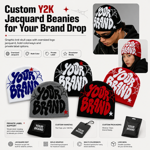 Gorro de punto jacquard Y2K al por mayor con etiquetas colgantes personalizadas, etiquetas tejidas y sobres de polietileno personalizados, gorro de punto cortavientos para invierno - Product Image 2