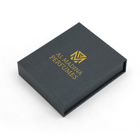 Boîte cadeau rigide magnétique personnalisée pour parfum, boîte grise texturée avec logo en feuille d'or pour les ensembles de mini-parfums arabes Oud Attar