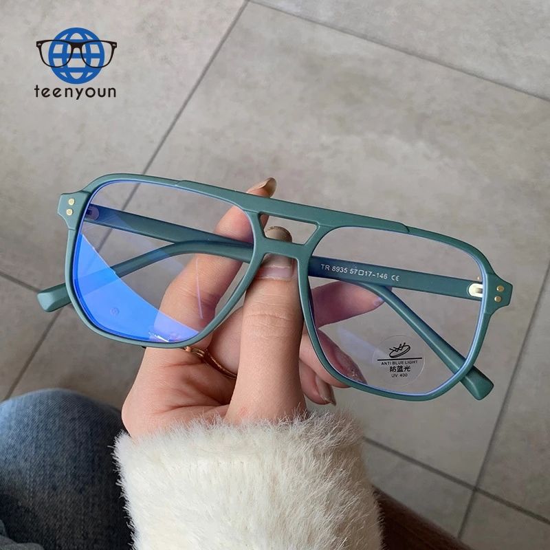 Teenyoun-gafas cuadradas de doble puente para hombre y mujer, anteojos con  montura transparente Retro, gafas ópticas Anti-blu-ray
