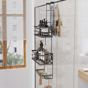 Étagère murale double moderne en acier inoxydable pour salle de bain, détachable, sans perçage, pour gel douche, savon et serviettes (zone humide/sèche) - Product Image 2