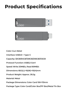 全新环保可重复使用金属双接口 USB 3.2 Gen1 闪存盘 64GB-512GB 80MB/S 读取速度，带 2 年保修 - Product Image 6