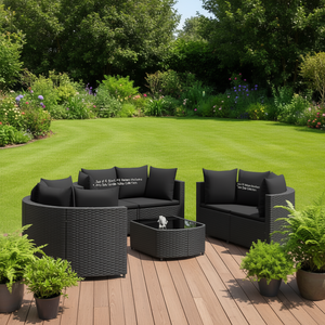 Conjunto de Sofás Modulares de Ratán PE Negro para Patio, Muebles de Jardín de Diseño Contemporáneo con Cojines Impermeables - Product Image 2