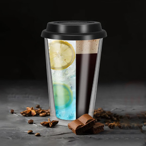 Taza de vidrio de doble pared resistente al calor, taza de café para llevar, vasos de aislamiento térmico con tapa de silicona negra a prueba de fugas - Product Image 2